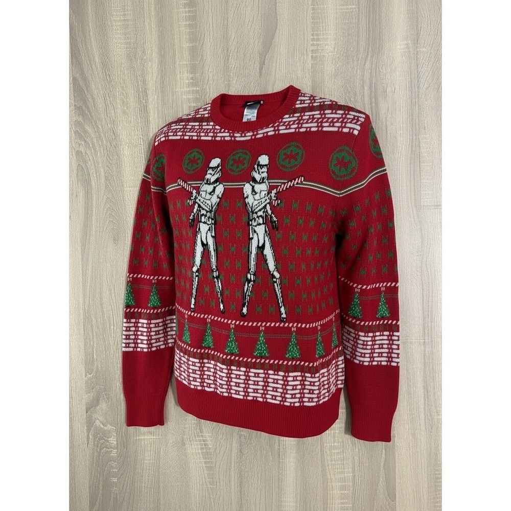Star Wars Sweater Men's Med Red Christmas‎ Ugly Stormtrooper Dark Side Party EUC